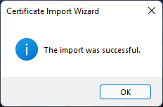 Successful import dialog window